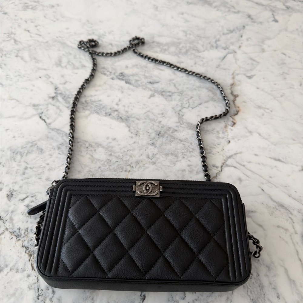 Chanel Boy Double Zip Clutch w/ Chain